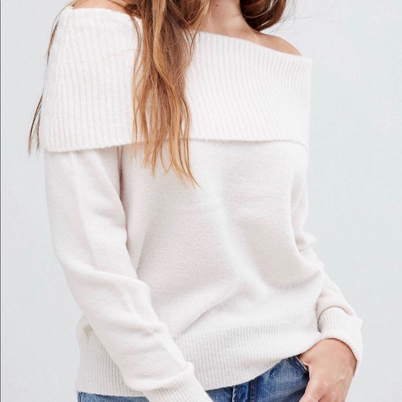ASOS Sweaters - ASOS Off-shoulder Wool-mix Sweater in Cream